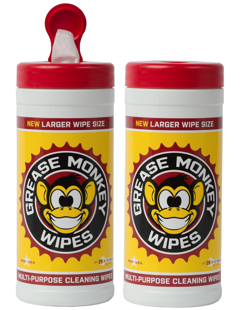 [Australia - AusPower] - Grease Monkey Wipes Multi-Purpose, Heavy Duty Cleaning Wipes Canister, 25-Count, Pack of 2 