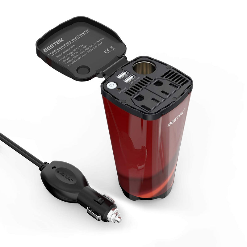 [Australia - AusPower] - BESTEK 200W Car Power Inverter with 2 AC Outlets and 4.5A Dual USB Charging Ports Car Adapter with Car Cigarette Lighter Socket … (Cola Red) Cola Red 