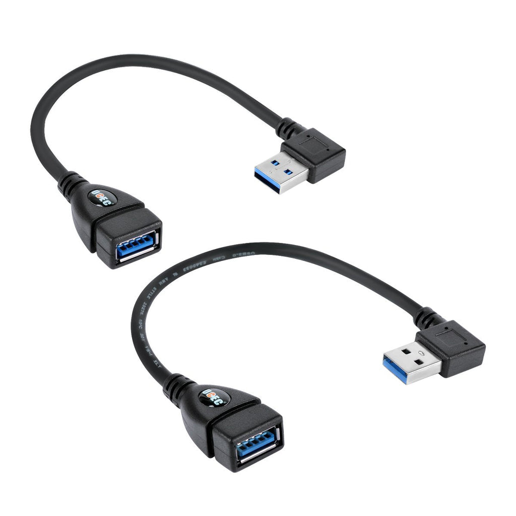 [Australia - AusPower] - UCEC Short SuperSpeed USB 3.0 Extension Cable - A Left & Right Angle - Male to Female - Pack of 2 Black-Left & Right Angle 