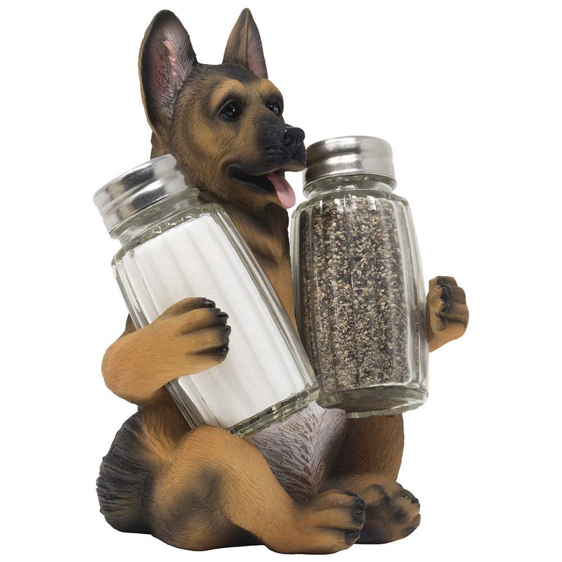 [Australia - AusPower] - German Shepherd Police Dog Salt and Pepper Shaker Set with Decorative Display Stand Holder Canine Figurine for Kitchen Decor Table Centerpieces As K-9 Gifts for Policemen by Home-n-Gifts 