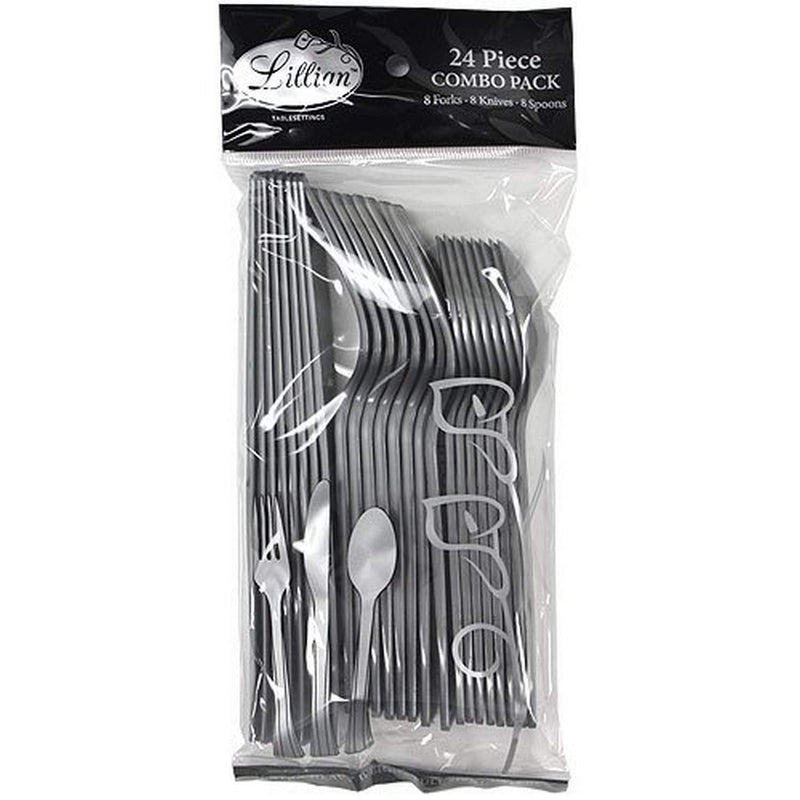 [Australia - AusPower] - Lillian Tablesettings Plastic Combo | Silver | Pack of 24 Cutlery 