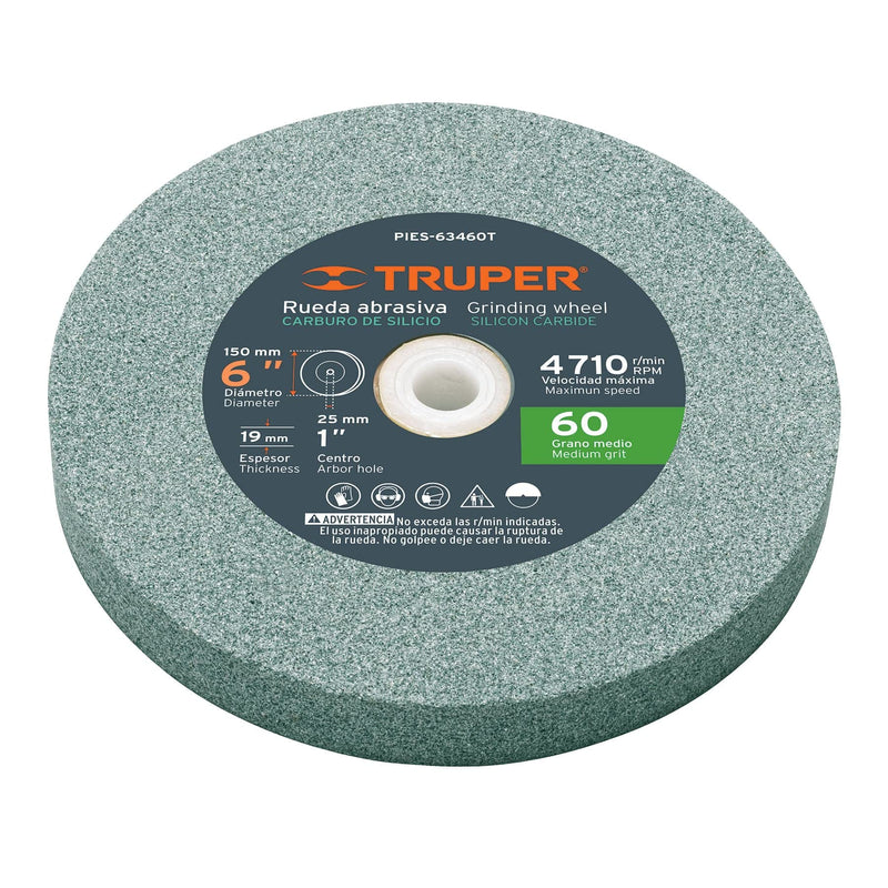 [Australia - AusPower] - TRUPER PIES-63460T 6" Silicon Carbide Bench Grinding Wheels. Grit=60, Thickness=3/4", Drill=1". 1 Pack 