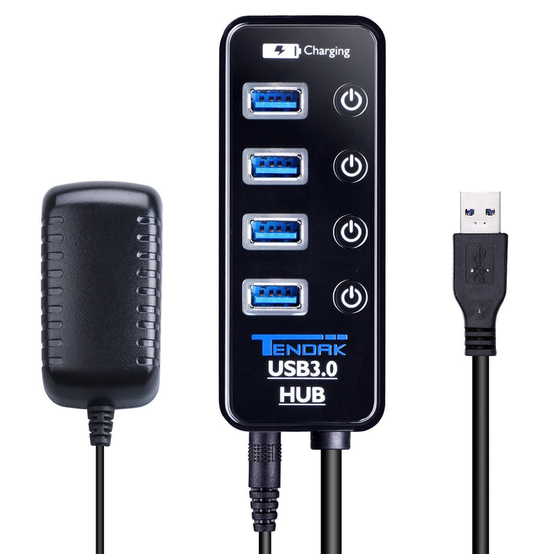 [Australia - AusPower] - USB 3.0 Hub, Tendak USB Hub with 4 USB 3.0 Data Ports + 1 USB Smart Charging Port and Power Supply Adapter with Individual On/Off Port Switches for PS4 Pro PS4 Slim Xbox One 