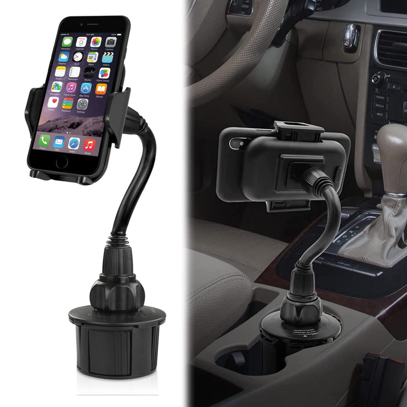 [Australia - AusPower] - Macally Car Cup Holder Phone Mount - Secure Fit for Phones up to 4.1” Wide - Cup Phone Holder for Car with Flexible Gooseneck & 360° Rotatable Cradle - Vehicle Fitment Cell Phone Cup Holder 
