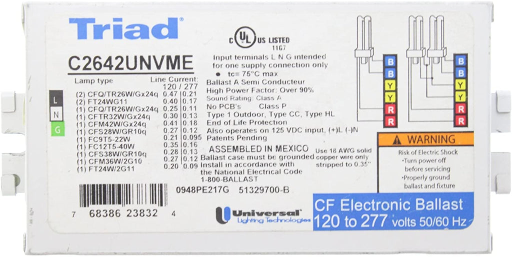 [Australia - AusPower] - Universal C2642UNVME Compact Fluorescent Ballast, 2 Lamp, 26W CFL, 120/277V White 