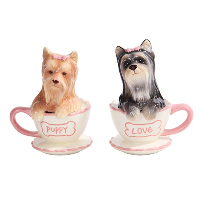 [Australia - AusPower] - Pacific Trading Yorkie in Tea Cup Yorkshire Terriers Salt and Pepper Shakers Set 