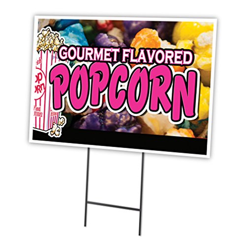 [Australia - AusPower] - Gourmet Flavored Popcorn 12"x16" Yard Sign & Stake Outdoor Plastic 12" X 16" Single Sided 