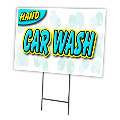 [Australia - AusPower] - Hand CAR WASH 12"x16" Yard Sign & Stake Outdoor Plastic coroplast Window 