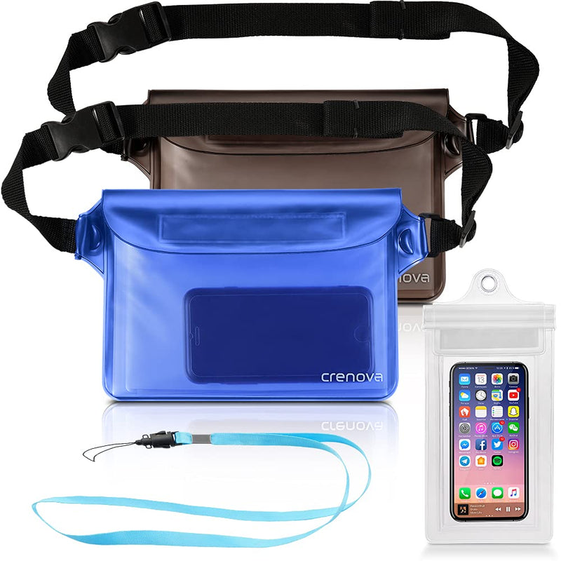[Australia - AusPower] - Crenova 2 pack waterproof pouches with waist strap AND 1 screen touchable phone case Super Lightweight, Bigger Space, Adjustable and Extra-Long Belt 