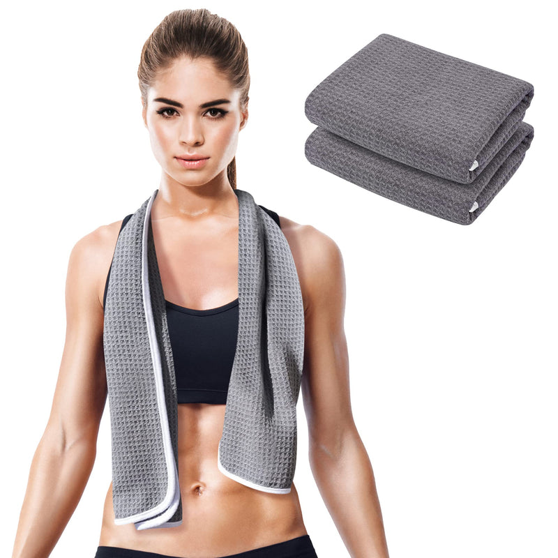 [Australia - AusPower] - Fitness Gym Towels (2 Pack) for Workout, Sports and Exercise - Soft, Lightweight, Quick-drying, Odor-free - by desired body Grey 