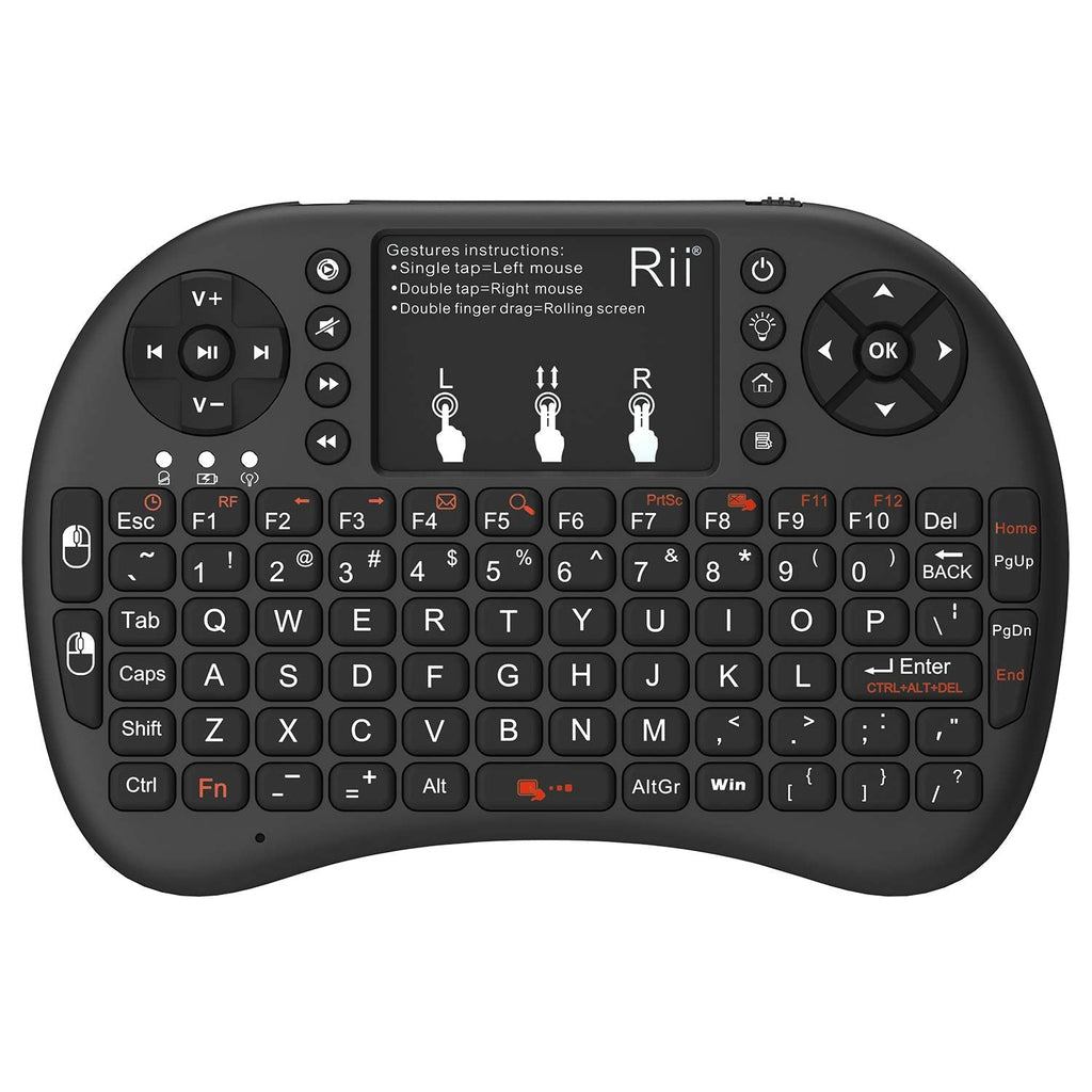 [Australia - AusPower] - Rii 2.4GHz Mini Wireless Keyboard with Touchpad＆QWERTY Keyboard, Backlit Portable Keyboard with Remote Control for Laptop/PC/Tablets/Windows/Mac/TV/Xbox/PS3/Raspberry Pi .(Black) 