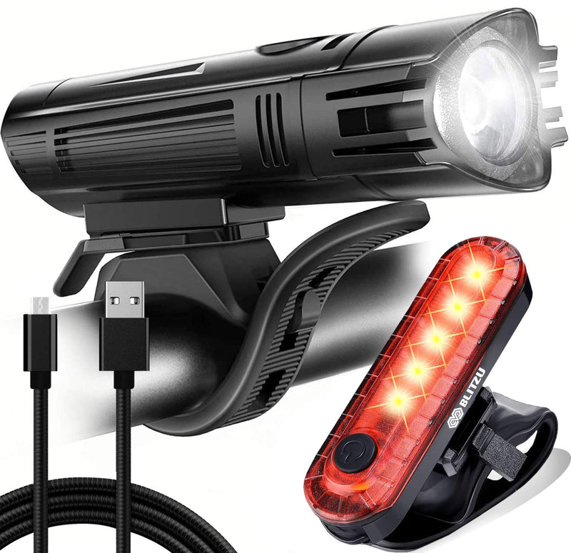 [Australia - AusPower] - BLITZU Gator 450 Lumens Bike Lights Front and Back Set, Headlight and Tail Rear Light, USB Rechargeable Bicycle Lamp, Waterproof, LED Safety Flashlight Cycling Accessories, Fits Adult Kids MTB Helmet 