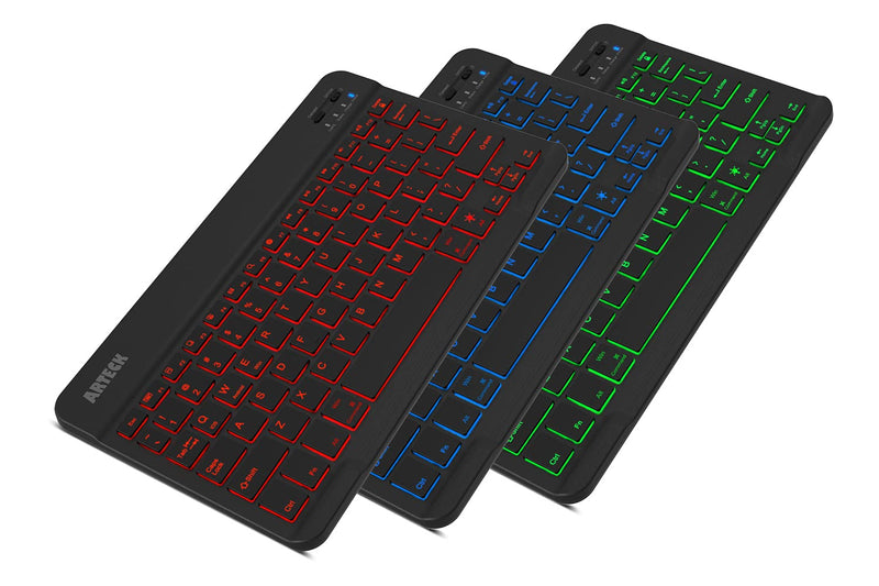 [Australia - AusPower] - Arteck HB030B Universal Slim Portable Wireless Bluetooth 3.0 7-Colors Backlit Keyboard with Built in Rechargeable Battery, Black 