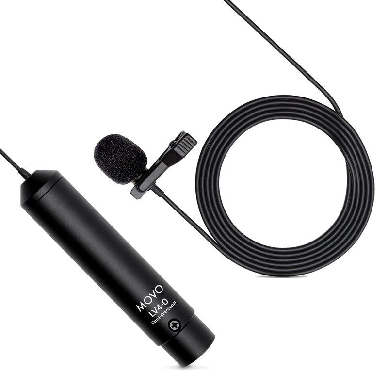 [Australia - AusPower] - Movo LV4-O Phantom Power Omnidirectional XLR Lavalier Microphone with Metal Lapel Mic Clip and Windscreen - Great External Lav Mic for Filming, Podcast, Livestream, Interviews, or YouTube Recording 