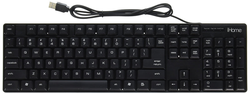 [Australia - AusPower] - iHome IH-K301 Classic Corded Quiet Touch Slim Full Size USB Desktop Keyboard 