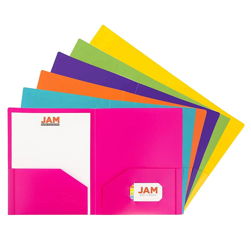 [Australia - AusPower] - JAM PAPER Heavy Duty Plastic 2 Pocket Extra Tough School Folders - Assorted Fashion Colors - 6/Pack 
