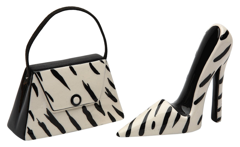 [Australia - AusPower] - StealStreet SS-CG-62807 Black and White Zebra Print Purse and Heel Salt and Pepper, 3 1/2" x 1 1/8" x 2 5/8"H 
