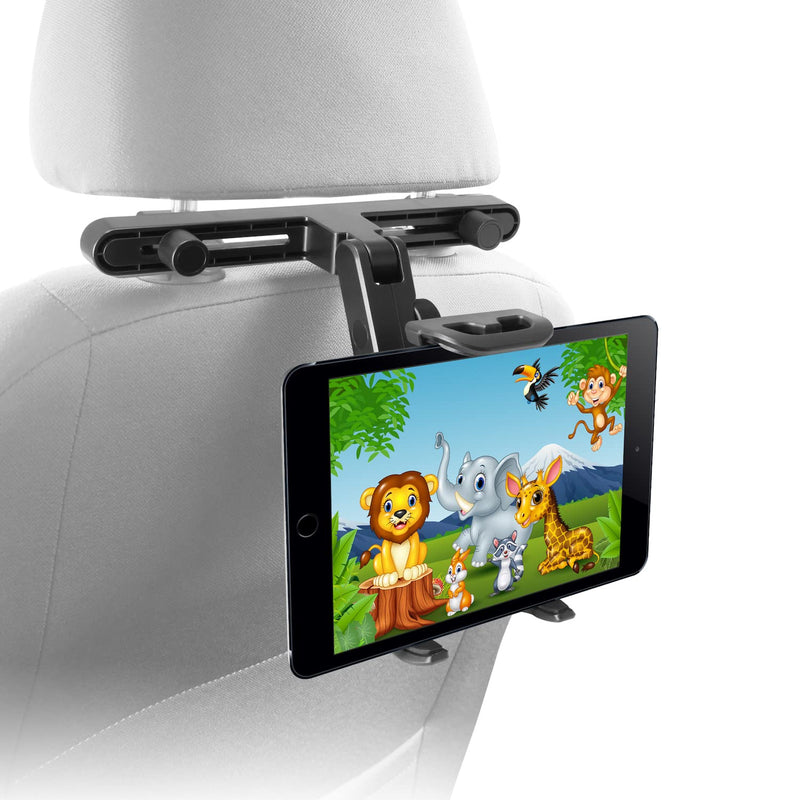 [Australia - AusPower] - Macally Car Headrest Tablet Holder, Adjustable iPad Car Mount for Kids in Backseat, Compatible with Devices Such as iPad Pro Air Mini, Galaxy Tabs, And 7" to 10" Tablets and Cell Phones - Black 
