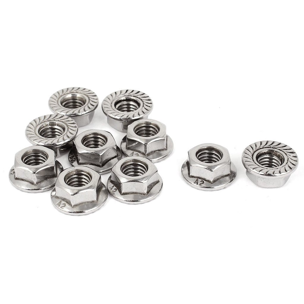 [Australia - AusPower] - uxcell 8mm Height M8 Thread Stainless Steel Serrated Hex Flange Nuts 10 Pcs 