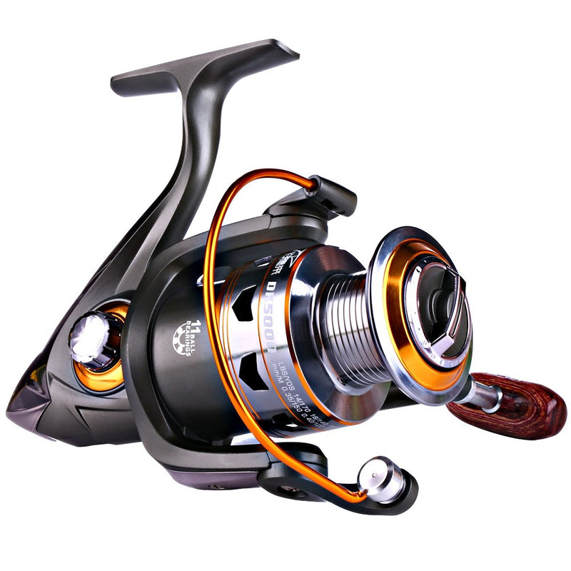 [Australia - AusPower] - Sougayilang Spinning Fishing Reels with Left/Right Interchangeable Collapsible Wood Handle Powerful Metal Body 5.2:1/5.1:1 Gear Ratio Smooth 11BB for Inshore Boat Rock Freshwater Saltwater Fishing DK1000 