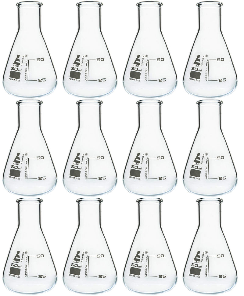 [Australia - AusPower] - EISCO Erlenmeyer (Conical) Flask, Borosilicate, 50mL, Pack of 12 