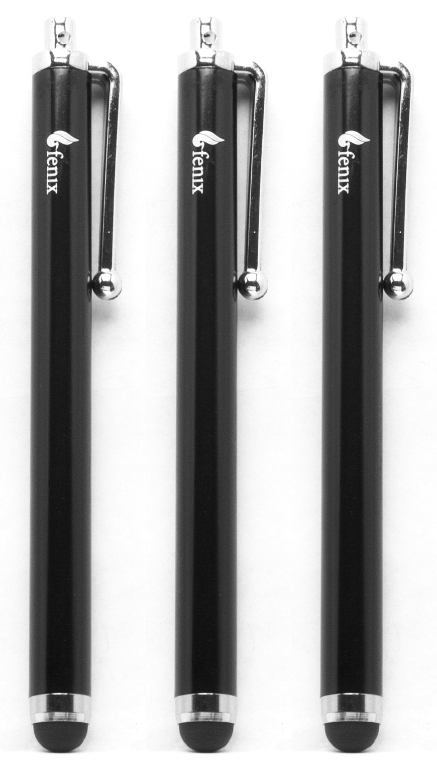 [Australia - AusPower] - Fenix - Pack of Three Black Universal Stylus Pen with Matching Black Soft Rubber Tip for iPhone 4/5/5c/6/6+, iPad/iPad Air/iPad Mini, Samsung Galaxy S4/S5/S6/Edge, Kindle Fire, Surface Pro and Much More 