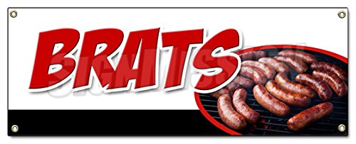 [Australia - AusPower] - Brats Banner Sign Bratwurst Beer Wisconsin Cheese Grilled Battered 18''x48" 
