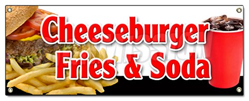 [Australia - AusPower] - Cheeseburger Fries SODA Banner Sign Lunch Dinner Special Food Value 18''x48" 