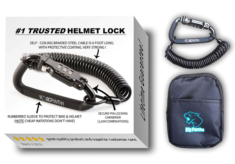 [Australia - AusPower] - Motorcycle Helmet Lock & Cable. Sleek Black Tough Combination PIN Locking Carabiner Device Secures Your Motorbike, Bicycle or Scooter Crash Hat (and Jacket) to Your Bike. 