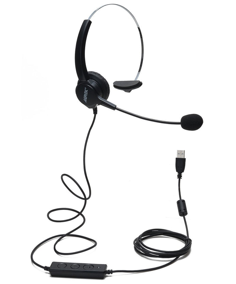 [Australia - AusPower] - AGPtEK® Hands-Free Call Center Noise Cancelling Corded Monaural Headset Headphone with Mic Mircrophone - Cord with USB Plug, Volume Control 