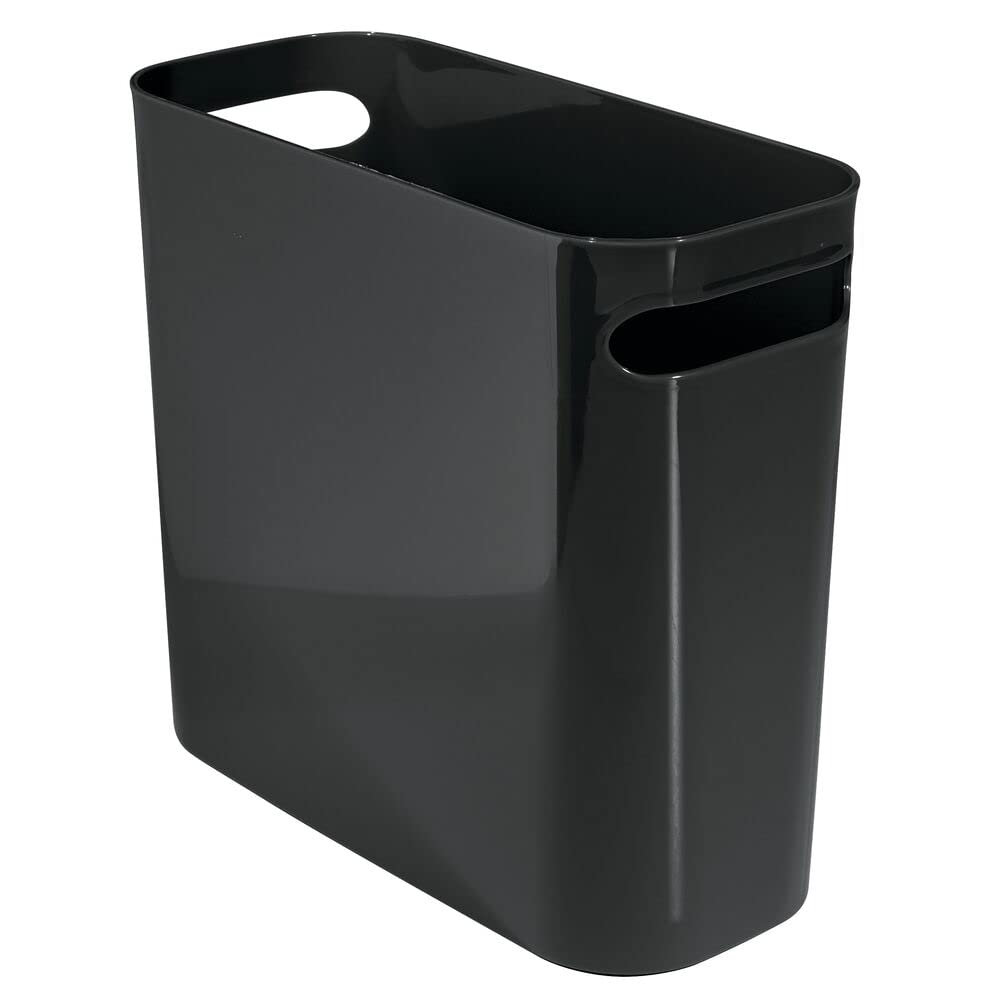 [Australia - AusPower] - mDesign Plastic Small Trash Can, 1.5 Gallon/5.7-Liter Wastebasket, Garbage Container Bin with Handles for Bathroom, Kitchen, Home Office - Holds Waste, Recycling, 10" High - Aura Collection - Black 