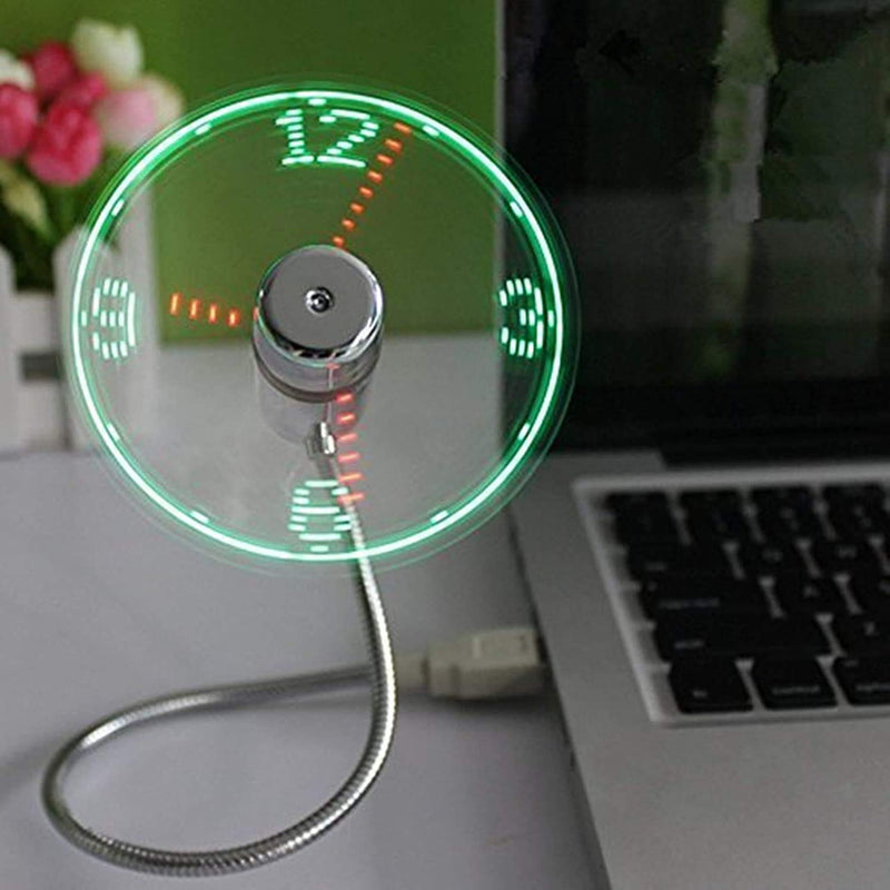 [Australia - AusPower] - ONXE LED USB Clock Fan with Real Time Display Function,USB Clock Fans,Silver,1 Year Warranty (Clock) 
