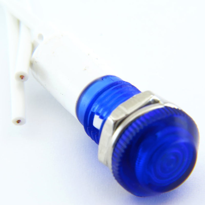 [Australia - AusPower] - (10) Yuco YC-9WRT-23B-120-10 Miniature Indicator Light 9mm Fresnel Dome Cap AC/DC Blue 120V 