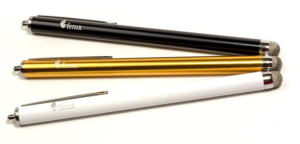 [Australia - AusPower] - Fenix - Set of 3 [Gold, Black, White] Stylus Pen with Micro Knit Hybrid Fiber Tip for iPhone 4/5/5c/6/6+, iPad/iPad Air/iPad Mini, Samsung Galaxy S4/S5/S6/Edge, Kindle Fire, Surface Pro and More 