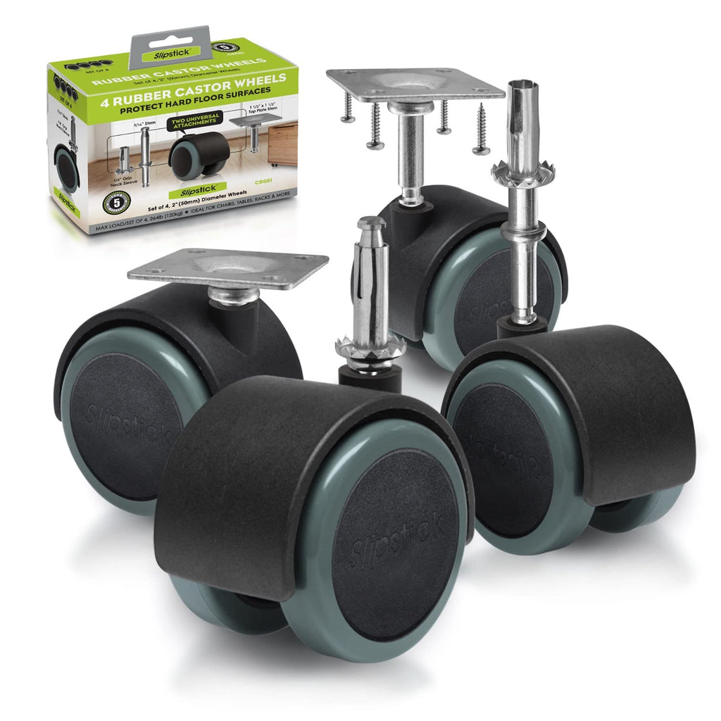 [Australia - AusPower] - Slipstick CB681 2 Inch Floor Protector Rubber Caster Wheels (Set of 4) 5/16 Inch Stem or Top Plate Mounting Options - Black/Gray 