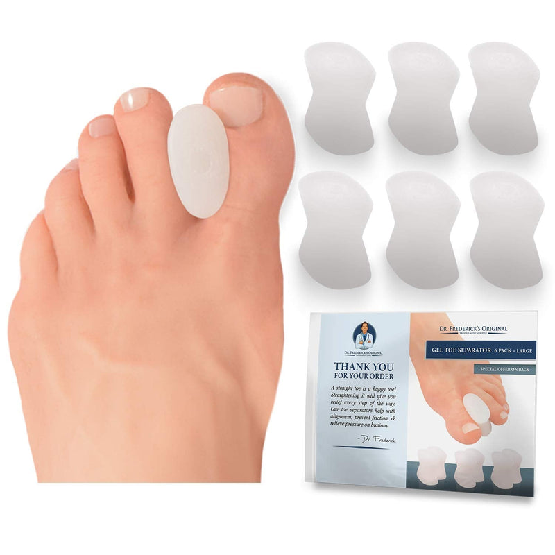 [Australia - AusPower] - Dr. Frederick's Original Gel Toe Separators - Bunion Pain Relief for Men & Women - 6 Pieces - Large Large (6 Count) 