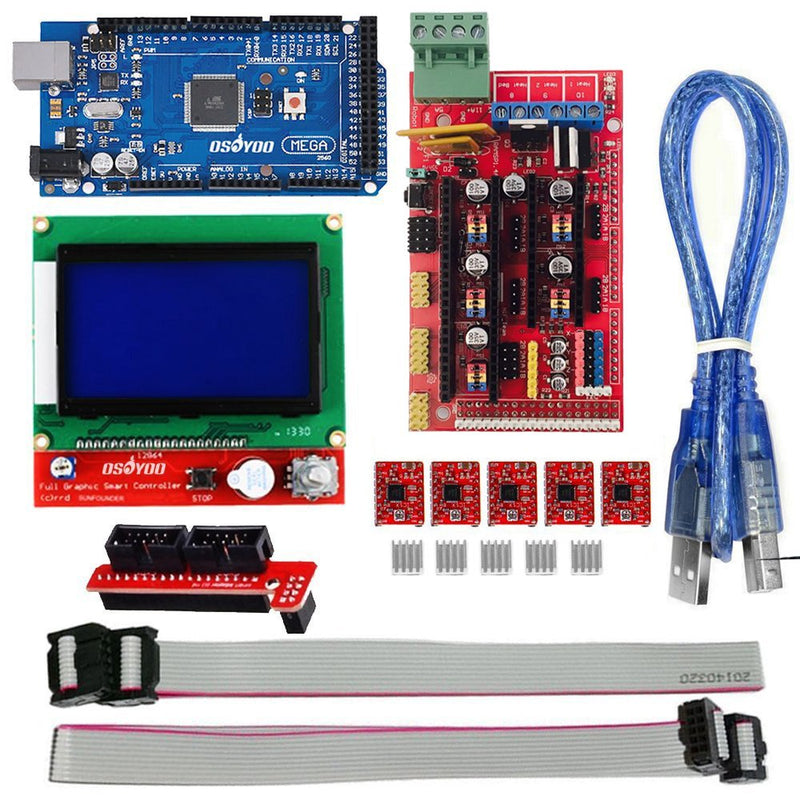 [Australia - AusPower] - OSOYOO 3D Printer Kit with RAMPS 1.4 Controller + Mega 2560 Board + 5pcs A4988 Stepper Motor Driver with Heatsink + LCD 12864 Graphic Smart Display Controller with Adapter for Arduino RepRap 