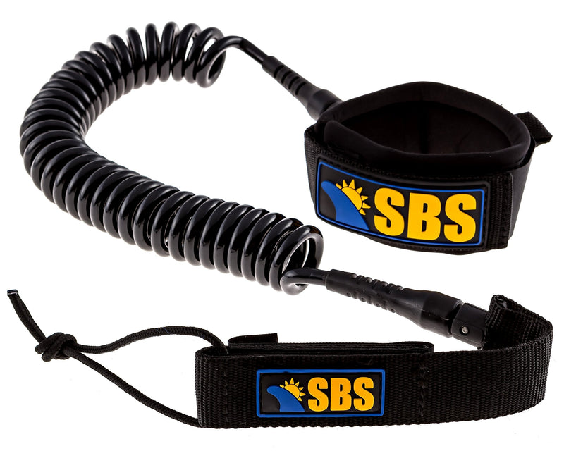 [Australia - AusPower] - Santa Barbara Surfing SBS 10' Coiled SUP Leash - Guaranteed for Life - Premium Design for Flat & Open Water Stand Up Paddle Board Black 10ft 