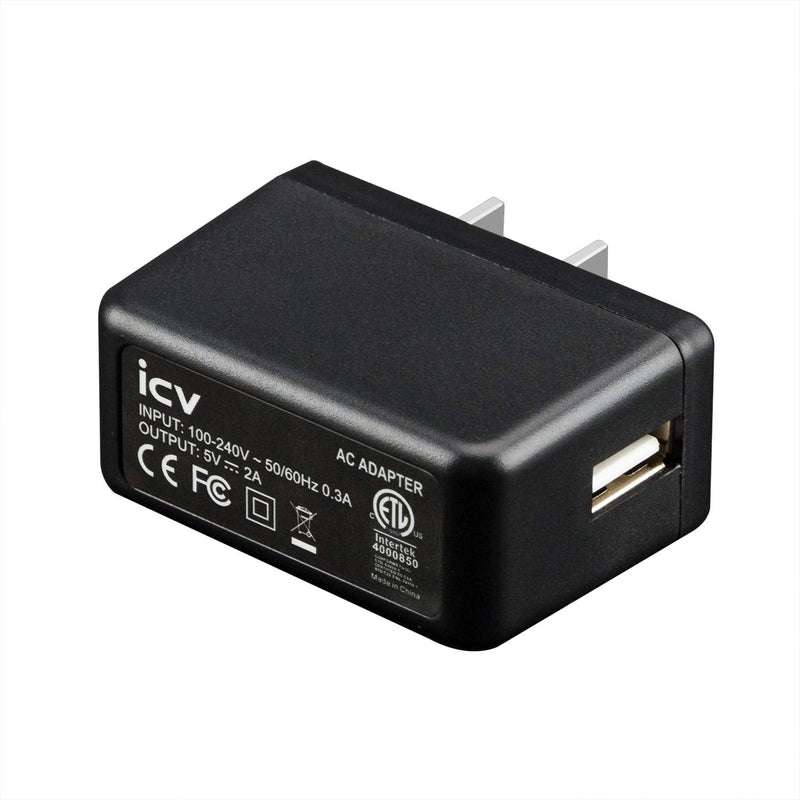 [Australia - AusPower] - icv USB Wall Charger – 5V 2A AC Power Adapter with US Plug for Phone, Tablet and Other Related USB Powered Devices Small and Lightweight – Designed for Safety 
