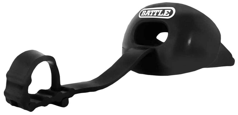 [Australia - AusPower] - Battle Oxygen Lip Protector Mouthguard with Connected Strap – Football and Sports Mouth Guard – Maximum Oxygen Supply – Mouthpiece Fits With or Without Braces – Impact Shield Covers Lips and Teeth, Black, One Size 