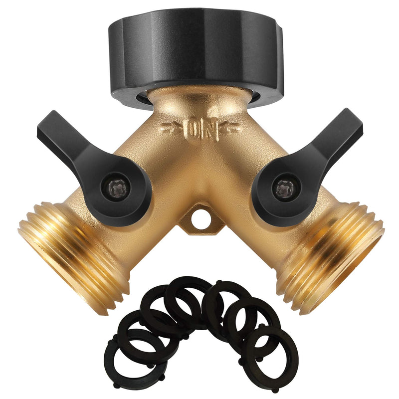 [Australia - AusPower] - IPOW Solid Brass Body Backyard 2 Way Y Valve Garden Hose Connector Splitter Adapter + 6 Rubber Hose Washers with Comfort Grip Use 1 