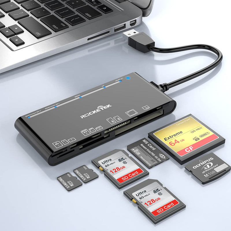 [Australia - AusPower] - 7-IN-1 Multi Card Reader, Rocketek USB 3.0 Memory Card Reader for SD/SDXC/SDHC/Micro SD/CF/XD/MS/MMC Camera Memory Card, 7 in 1 USB Card Reader/Writer(5Gbps) SD Card Reader for Mac OS,Windows,Linux RT-CR7 