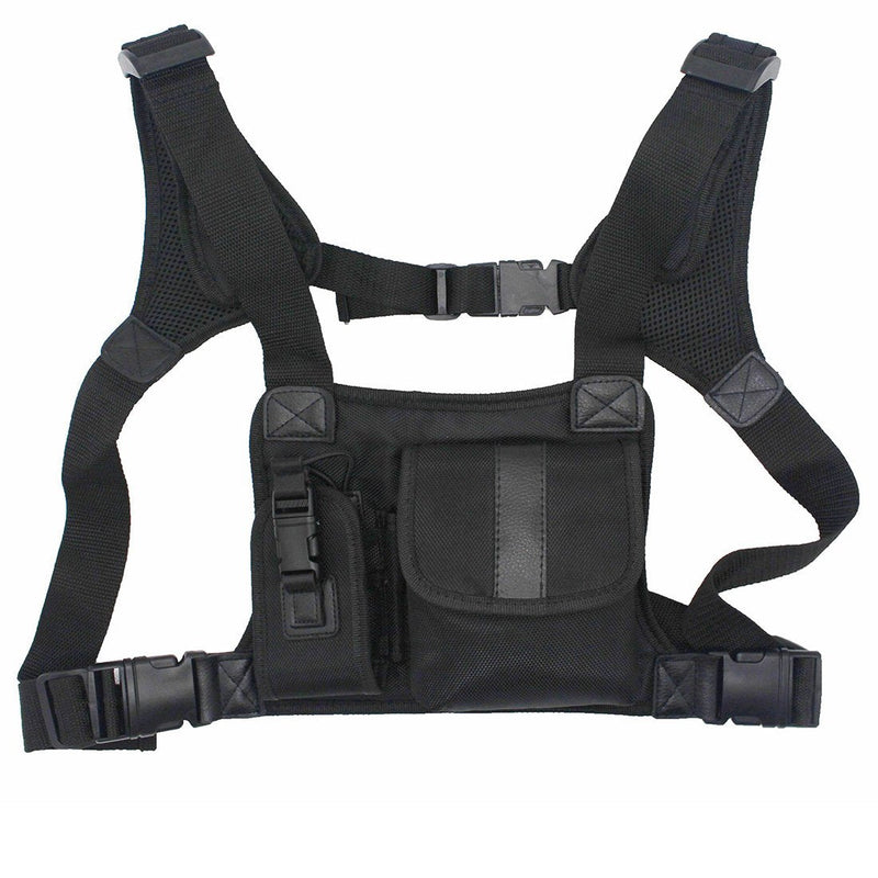 [Australia - AusPower] - GoodQbuy Universal Radio Harness Chest Rig Bag Pocket Pack Holster Vest for Two Way Radio (Rescue Essentials) (Leather Black) Leather Black 