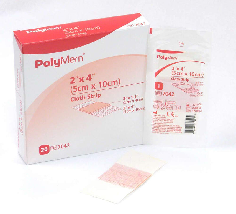 [Australia - AusPower] - PolyMem Cloth Strip Wound Dressing, Sterile, Foam, 2' X 4' Adhesive, 2' X 1.5' Pad, 7042 (Box of 20) 