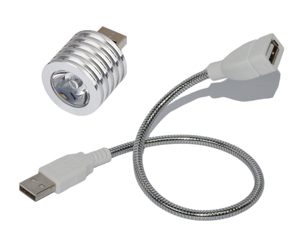 [Australia - AusPower] - Yueton Aluminum Coated USB LED Light Lamp Socket Spotlight Flashlight White Light Base with Bendable USB Extension Cord Cable for PC Computer, Laptop, Power Bank, Multipurpose Use (Silver) 