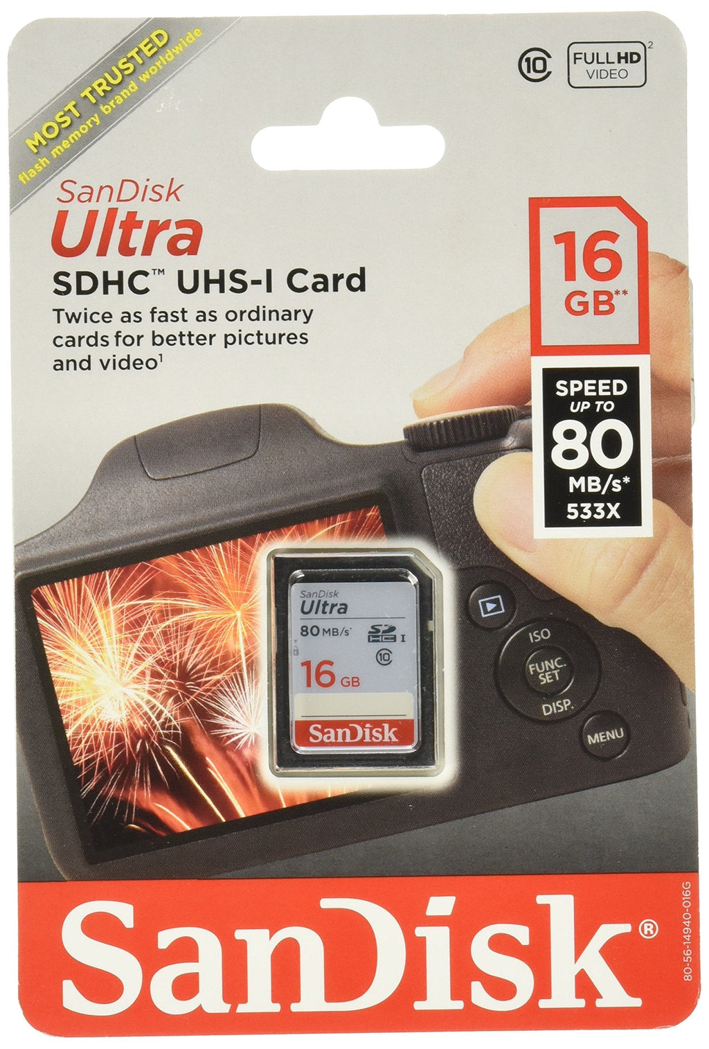 [Australia - AusPower] - Sandisk Ultra SDHC 16GB 80MB/S C10 Flash Memory Card (SDSDUNC-016G-AN6IN) 