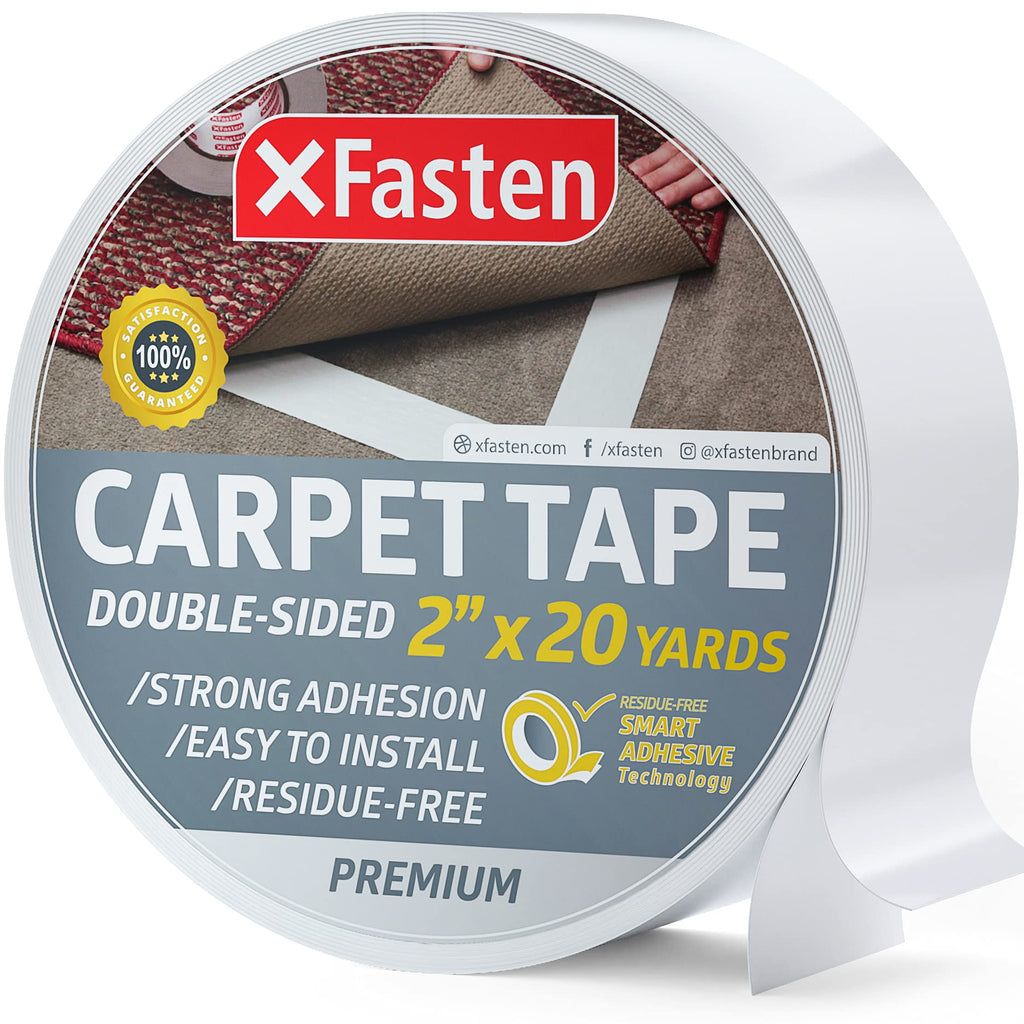 [Australia - AusPower] - XFasten Double Sided Tape Carpet Tape for Area Rugs and Carpets, Removable, 2 Inches x 20 Yards (Single Roll) Super Strong and Heavy-Duty Rug Tape for Carpet to Floor and Rug to Carpet Applications 1 