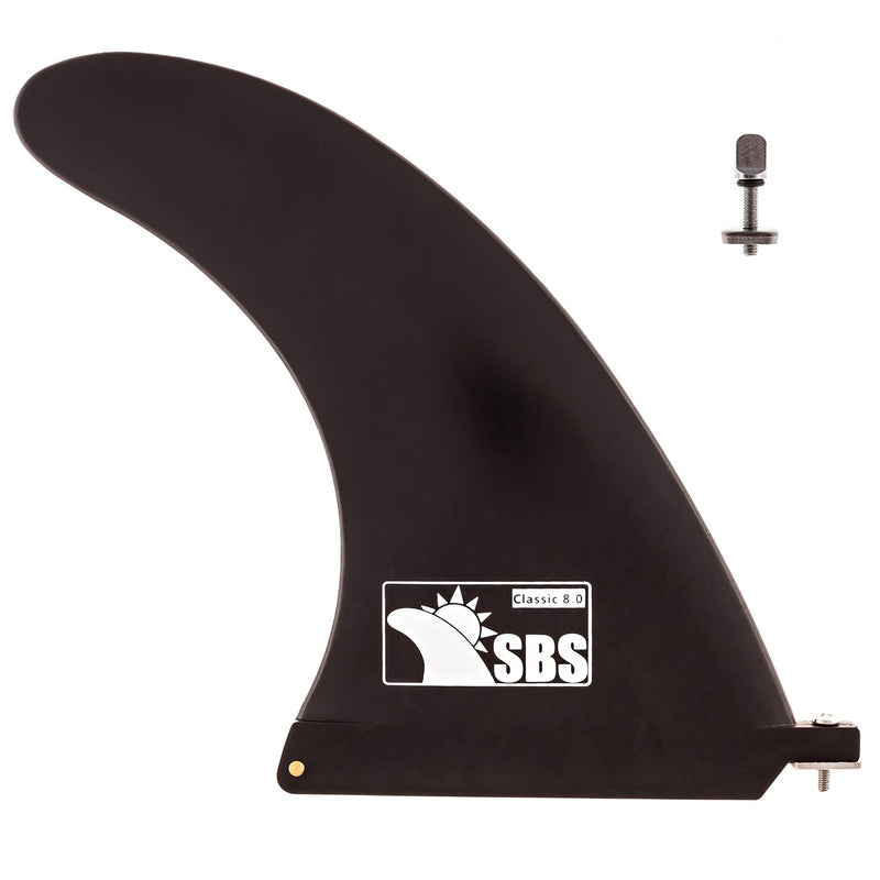 [Australia - AusPower] - Santa Barbara Surfing SBS - 8 inch Longboard & SUP Single Fin - 8" Center Fin for Surfboard & Paddleboard Black with Logo 