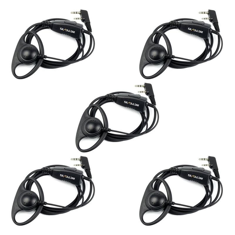[Australia - AusPower] - Retevis Walkie Talkie Earpiece with Mic, 2 pin D Shape Security Headset with Microphone for Baofeng UV-5R Retevis RT22 RT21 Arcshell AR-5 AR-6 Kenwood Two Way Radio (5 Pack) 