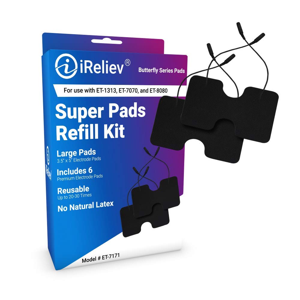 [Australia - AusPower] - iReliev Wired Super Pads Refill Kit, Model ET-7171 - (6) XL 3.5" X 5" Electrode Pads, Premium Gel Made in the USA 